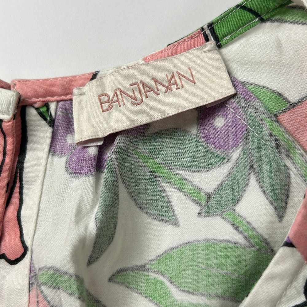 Banjanan White Pink Floral Cotton Tie Waist Dress Pockets Size M‎ - Picture 3 of 16